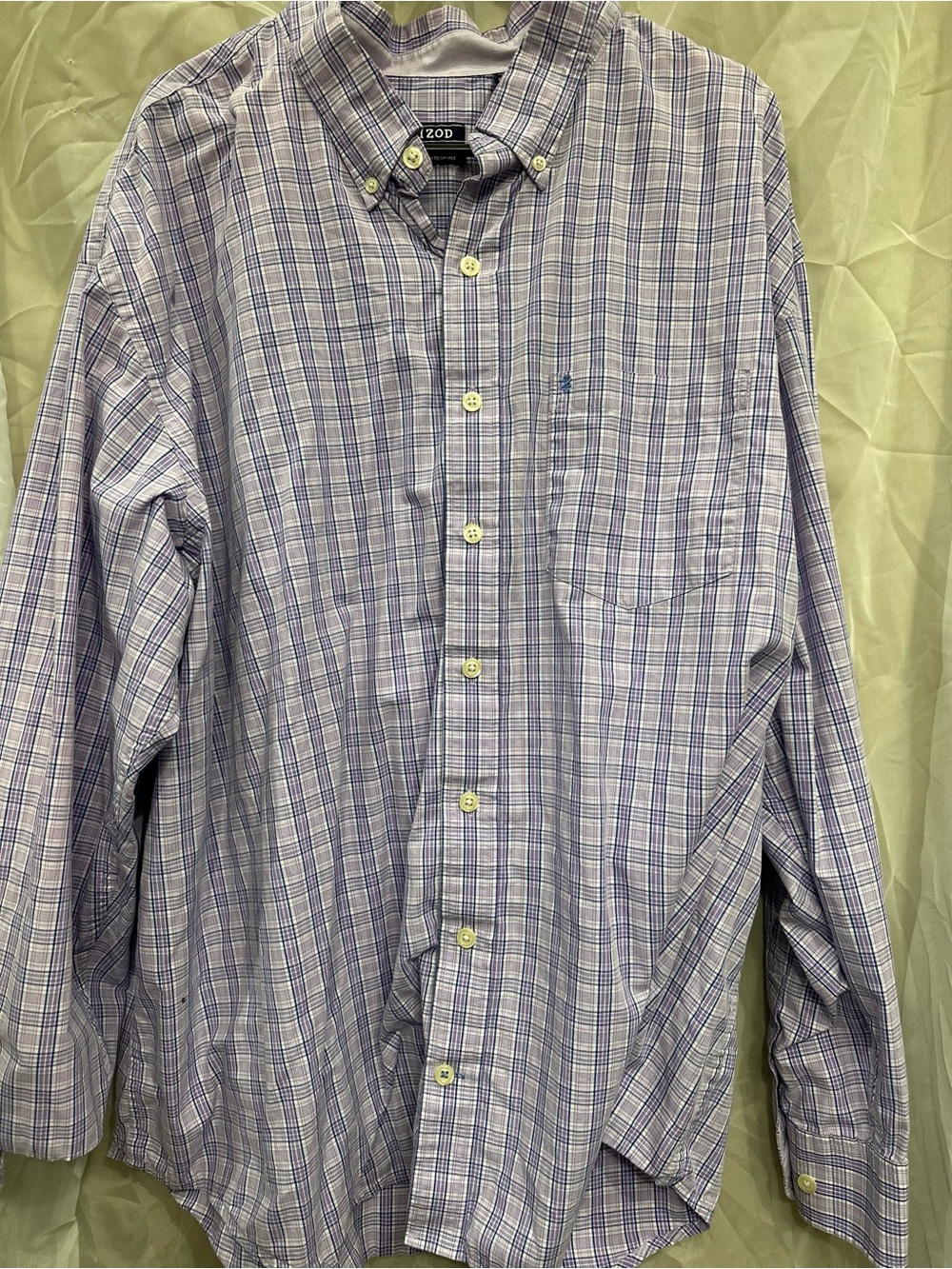 Izod Men's Lavender Purple and White Plaid Button-Down Shirt